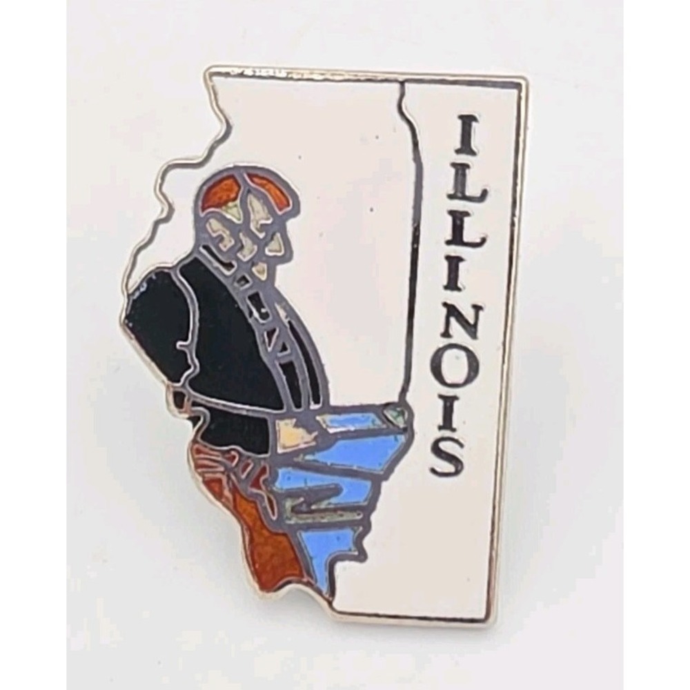 Illinois State Outline Hat Tac or Lapel Pin MAFCO Silver Tone Enamel Souvenir
